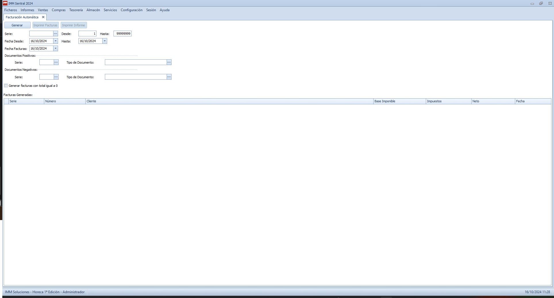 Captura de pantalla de IMM Sentral configurando la facturación automática